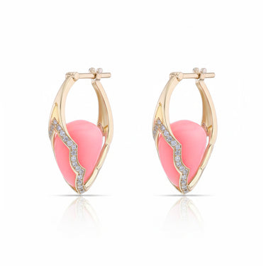 Small Arcade Earrings with Pave, Pink Opal in 18K gold with white diamonds and pink opal by Joanna Dahdah