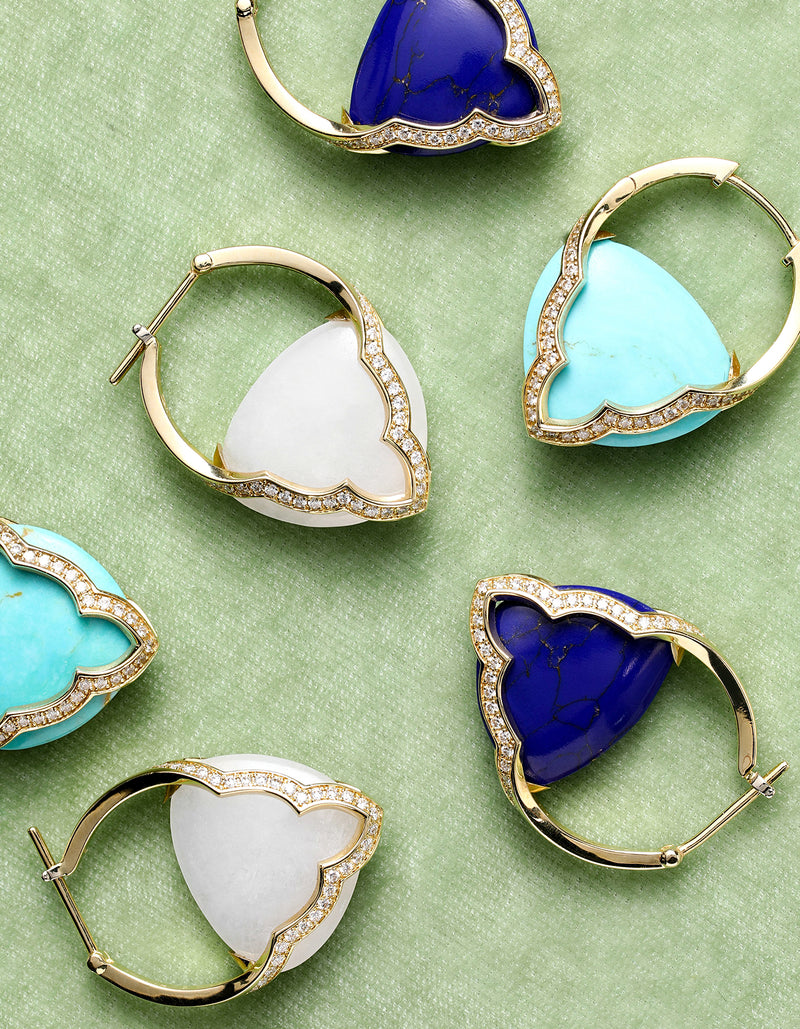 Small Arcade Earrings with Pave, Turquoise in 18K gold with white diamonds and turquoise by Joanna Dahdah, image 4
