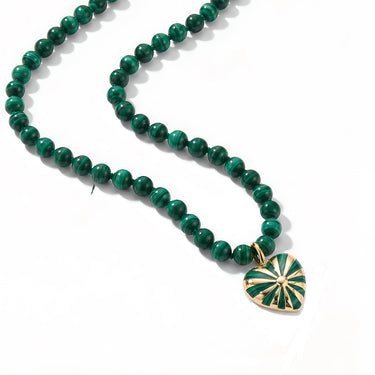 Beaded Mini Mila Heart Necklace- Malachite