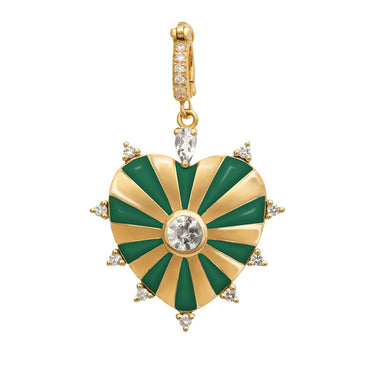 Large Mila Heart Pendant- Green Enamel, Yellow Gold