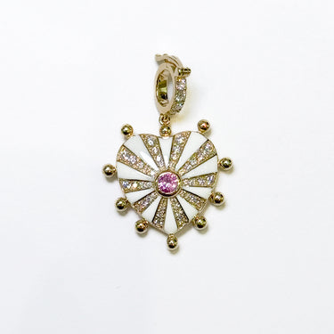 Medium Mila Heart Pendant, White Enamel, Pink Sapphire and Diamonds- Yellow Gold