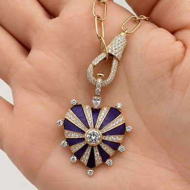 XL Mila Heart Pendant, Purple Enamel, Yellow Gold