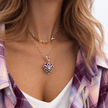 XL Mila Heart Pendant, Purple Enamel, Yellow Gold