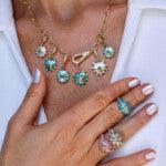 Small Mila Sun Pendant- Turquoise Enamel, Blue Sapphires, Diamonds
