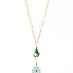 Small Mila Sun Pendant- Turquoise Enamel, Blue Sapphires, Diamonds
