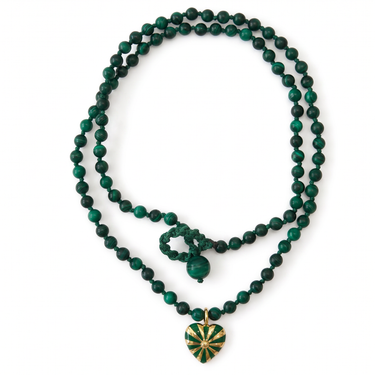 Beaded Mini Mila Heart Necklace- Malachite