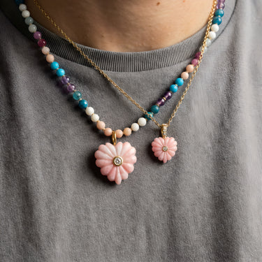 Small Love Necklace Pink Agate in 18K gold with pink agate and white topaz by Joanna Dahdah, image 3