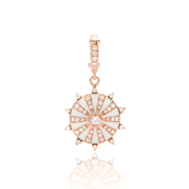 Small Mila Sun Pendant- White Enamel, Diamonds, Rose Gold