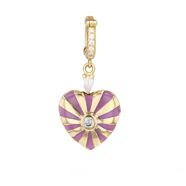 Medium Mila Heart Pendant- Purple Enamel, White Diamonds, Yellow Gold